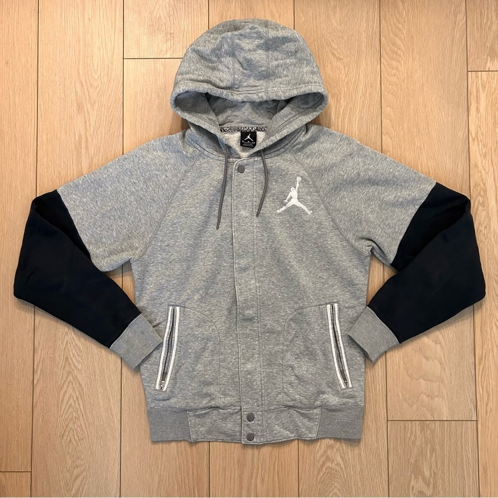 Nike Jordan Varsity Men's Full-Snap Hoodie Grey Black Size Small